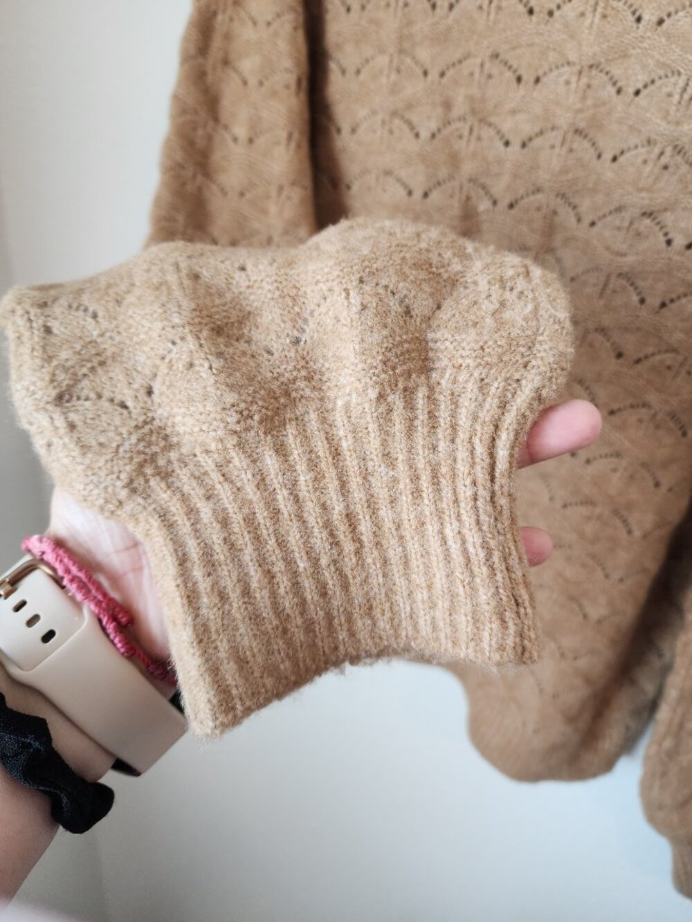 Loft Pointelle Scallop Knit Pullover Sweater Camel Tan M Neutral Minimalist - Picture 8 of 8